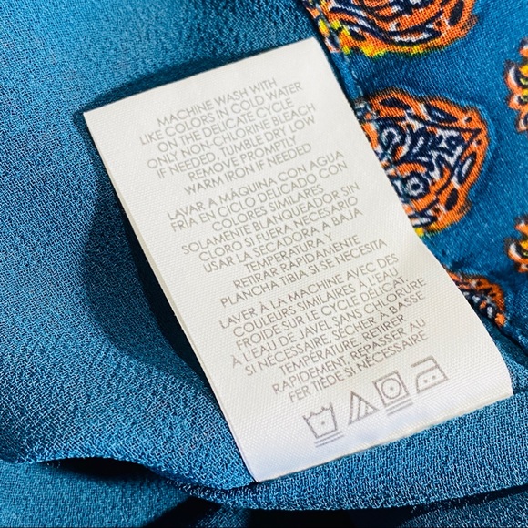 CAbi Medallion Reign Sleeveless Blouse Womens Sz Small Teal Orange Ruffles 3275 - Picture 11 of 11